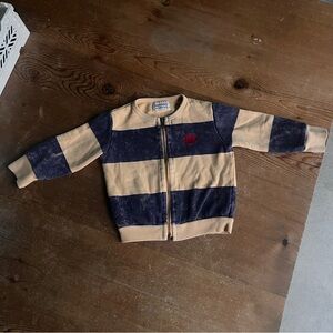 Bobo Choses Striped Zip-Up Sweatshirt in Tan and Navy